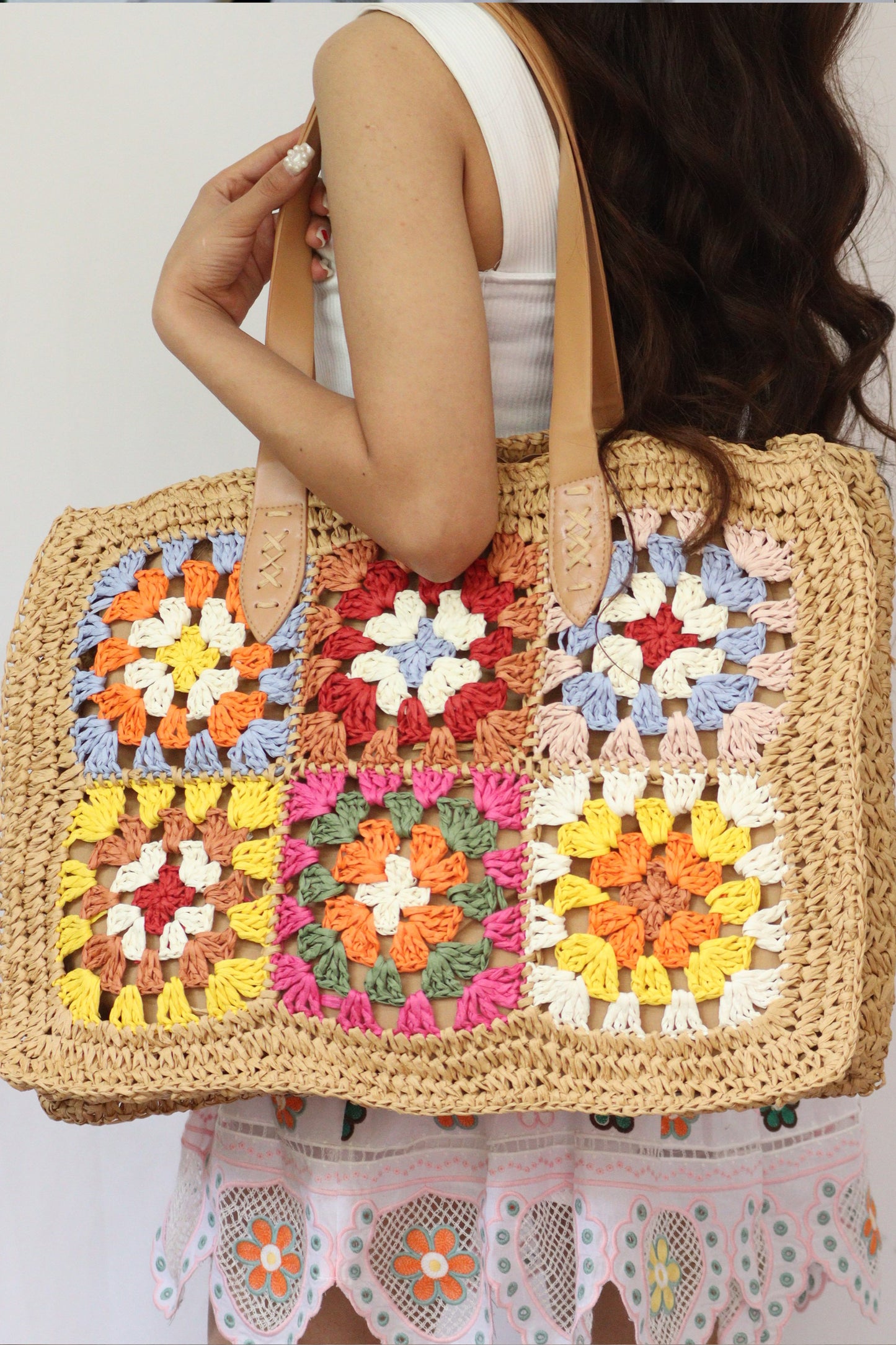 Lily Light Brown Floral Crochet Carryall