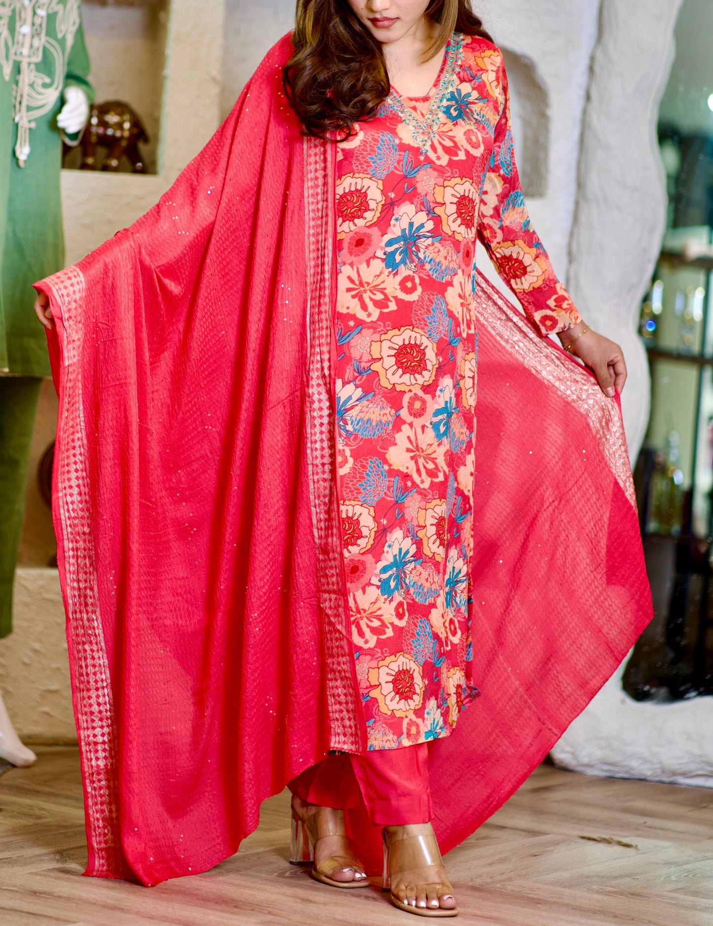 Lily dark pink suit with gold and pearl work