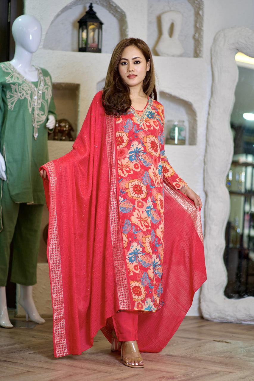 Lily dark pink suit with gold and pearl work
