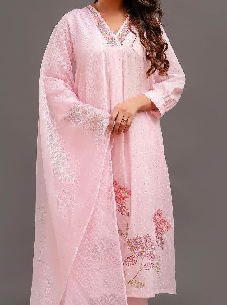 Lily pink hand embroidered suit