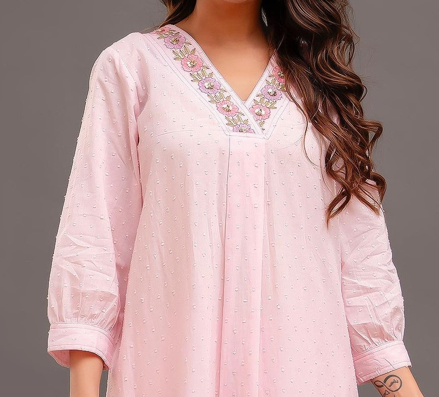 Lily pink hand embroidered suit