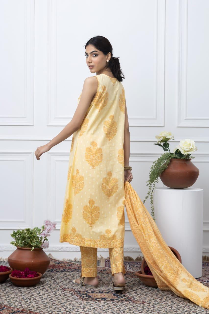 Lily yellow jaipuri suit with beads work