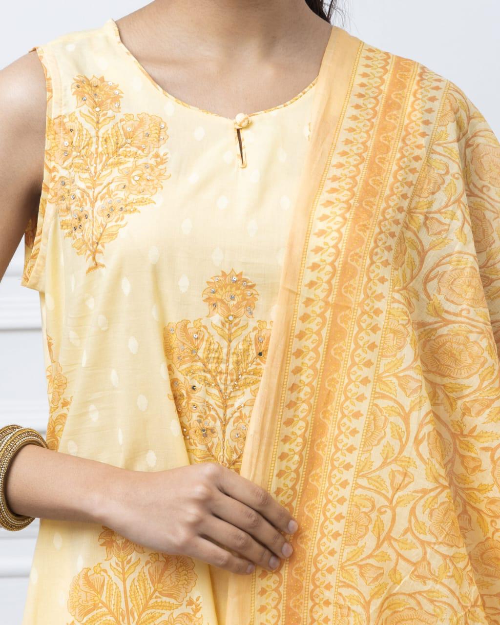 Lily yellow jaipuri suit with beads work
