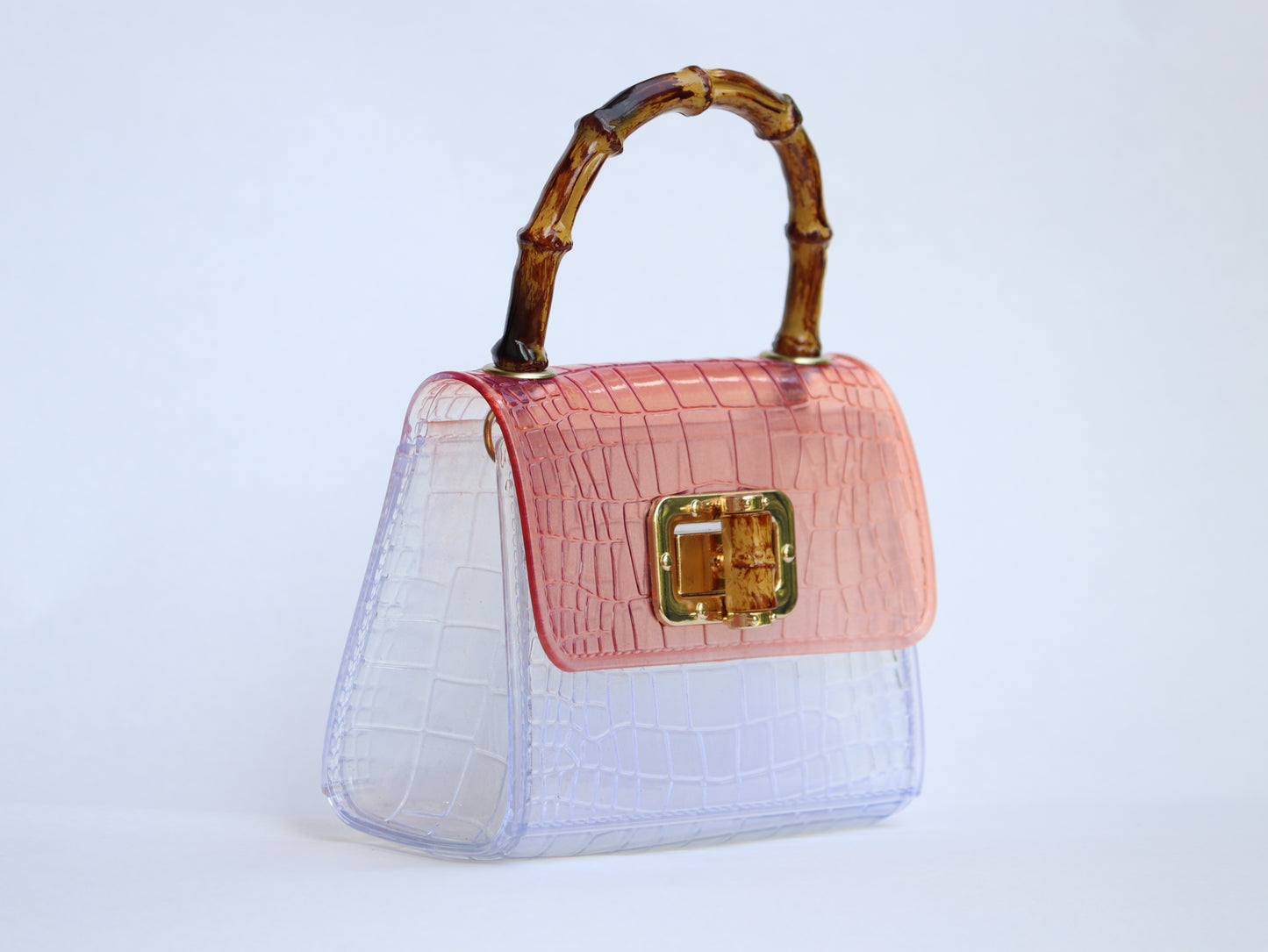 Lily Mini Rosewood Croc Handbag with Bamboo Handle