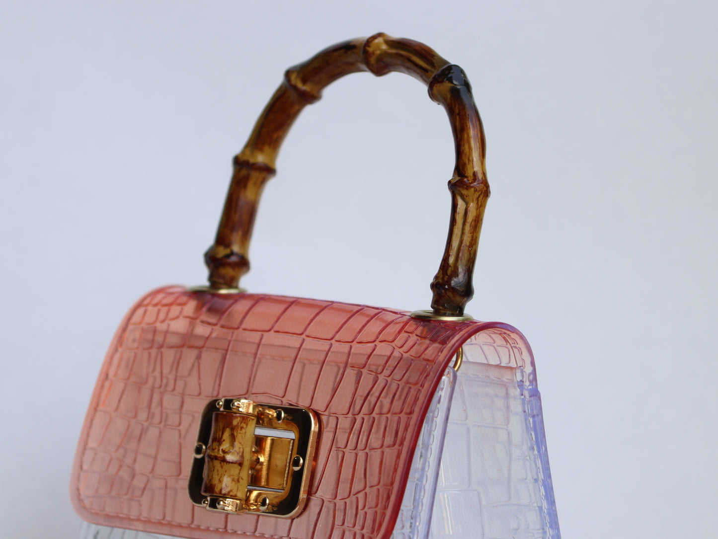 Lily Mini Rosewood Croc Handbag with Bamboo Handle