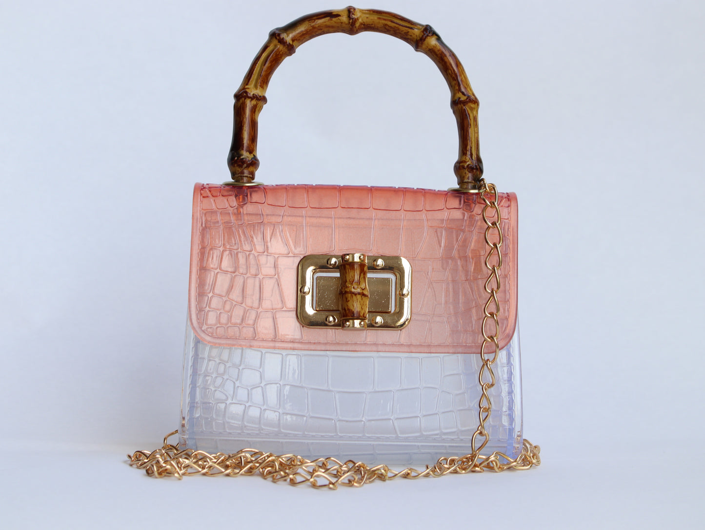 Lily Mini Rosewood Croc Handbag with Bamboo Handle