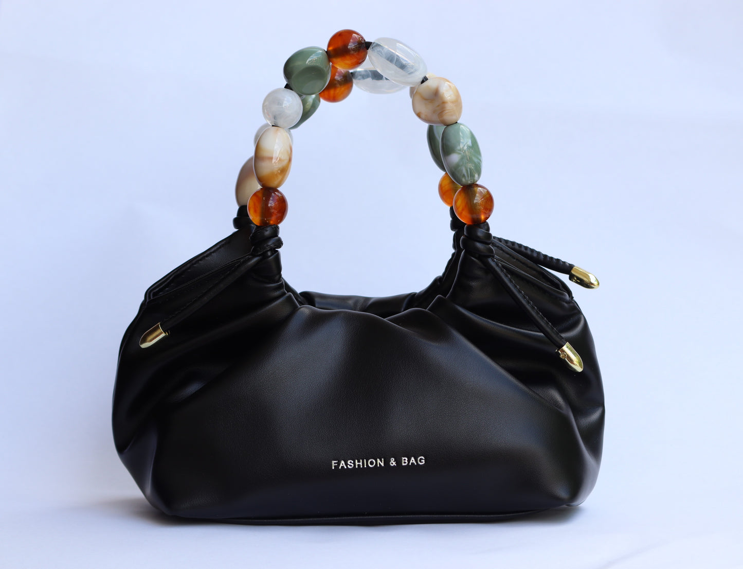 Lily Black Color Beads Leather Handbag