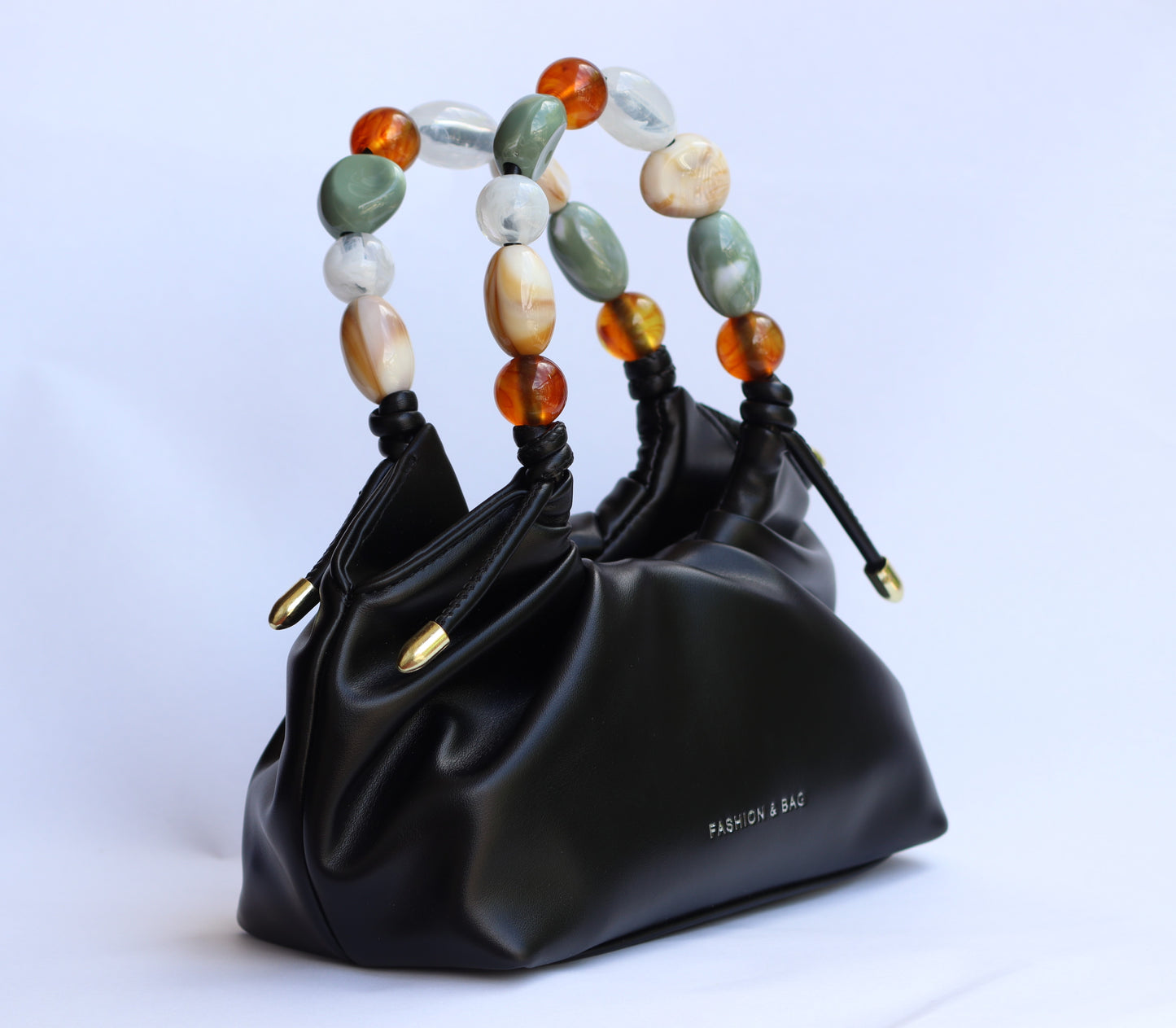 Lily Black Color Beads Leather Handbag
