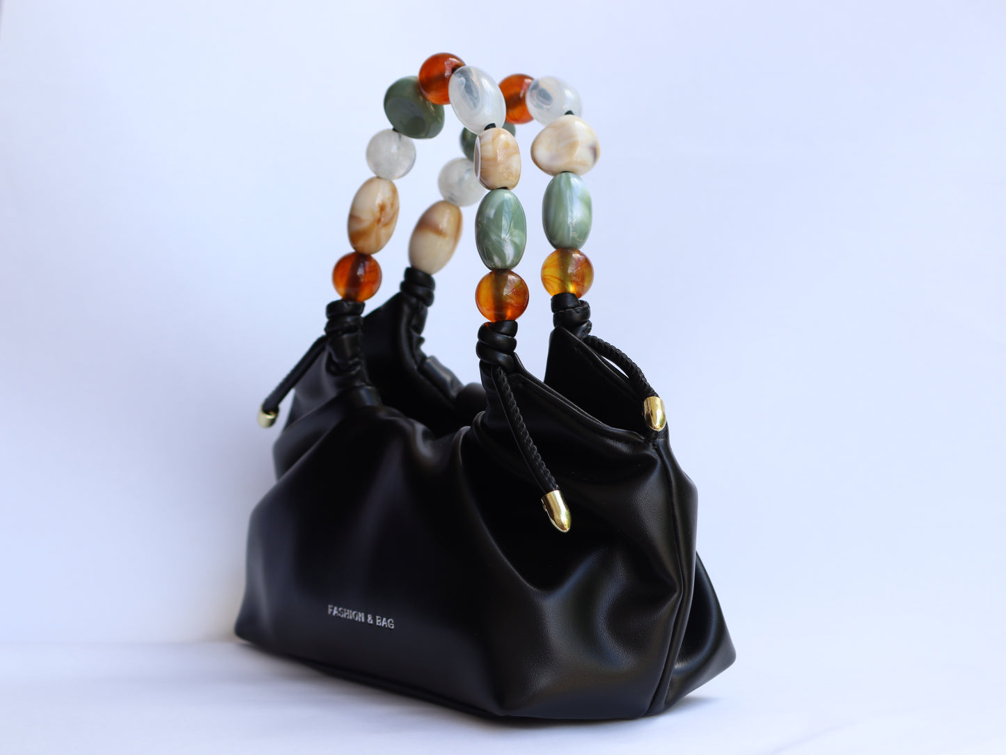 Lily Black Color Beads Leather Handbag