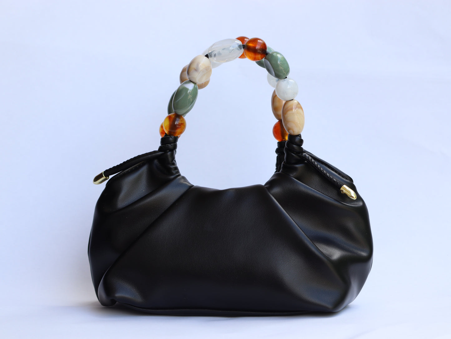 Lily Black Color Beads Leather Handbag