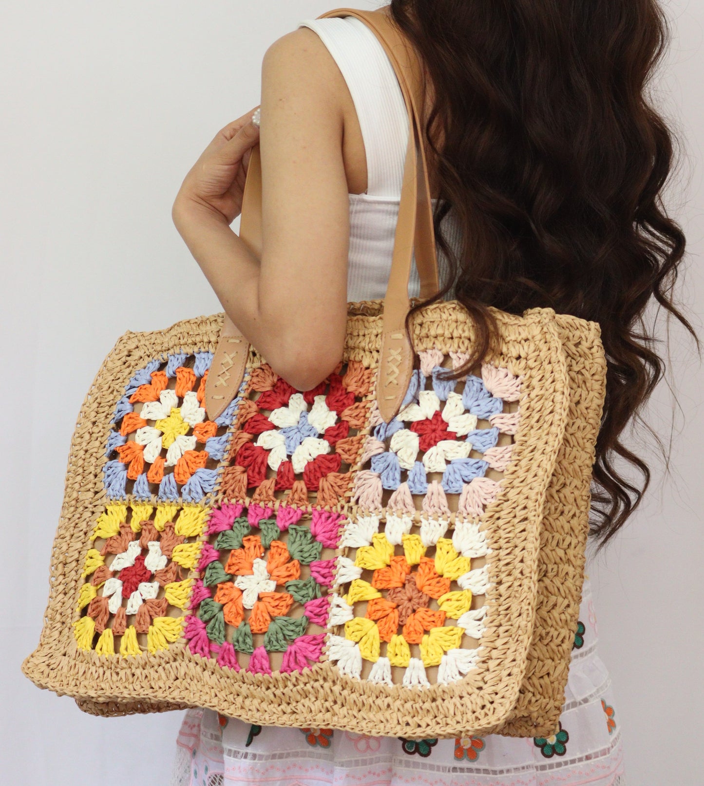 Lily Light Brown Floral Crochet Carryall