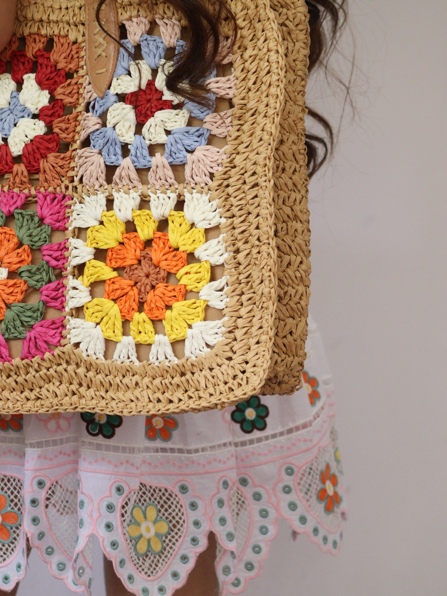 Lily Light Brown Floral Crochet Carryall