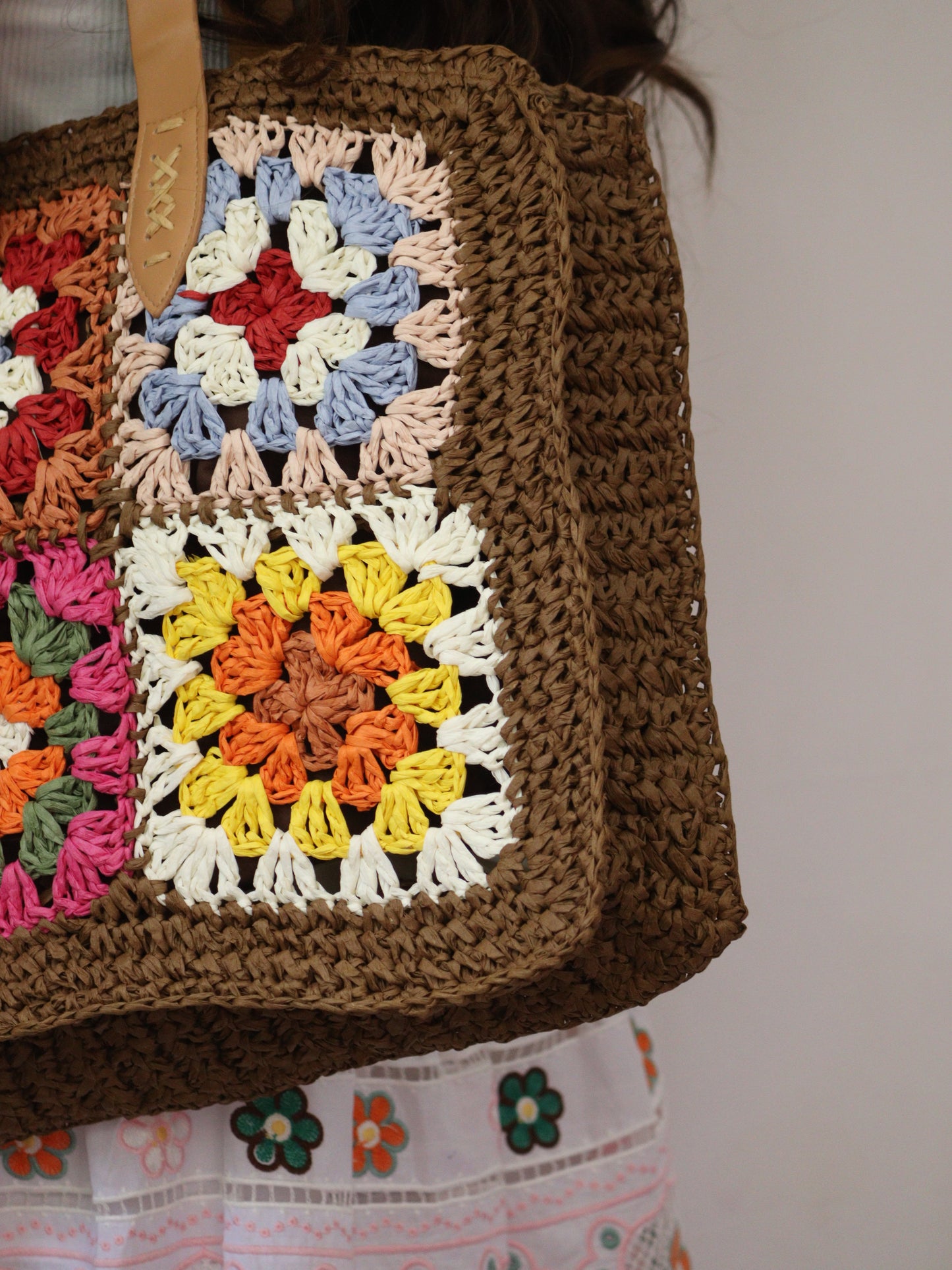 Lily brown Floral Crochet Carryall