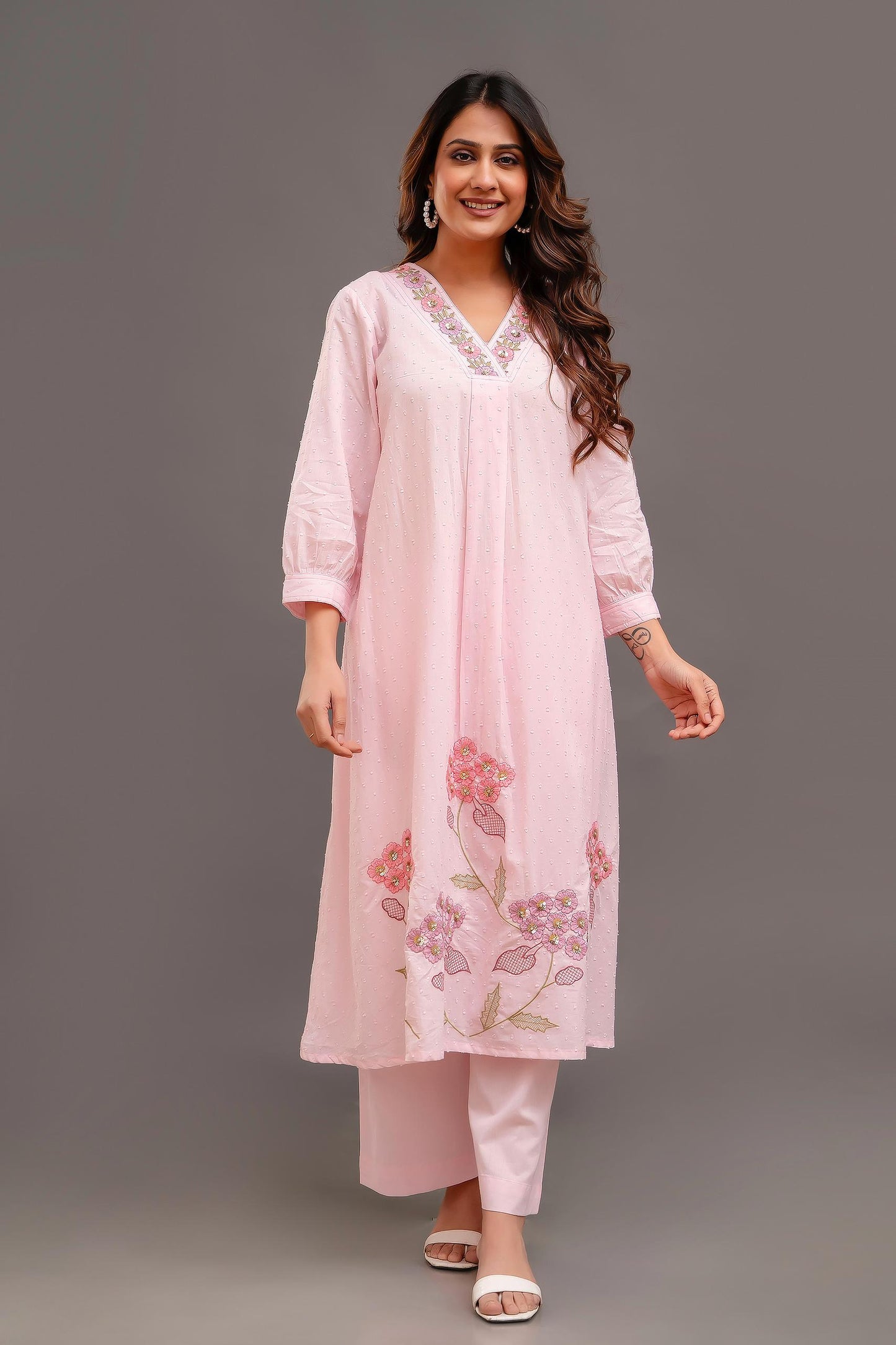 Lily pink hand embroidered suit