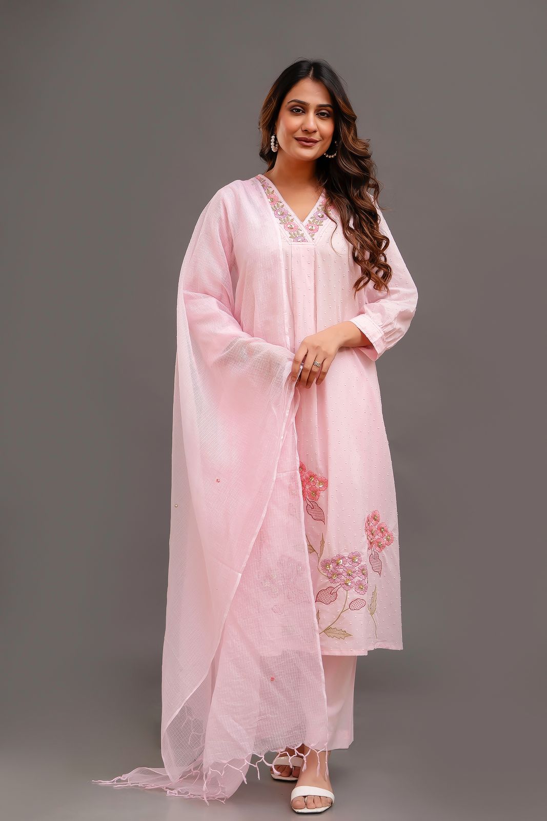 Lily pink hand embroidered suit