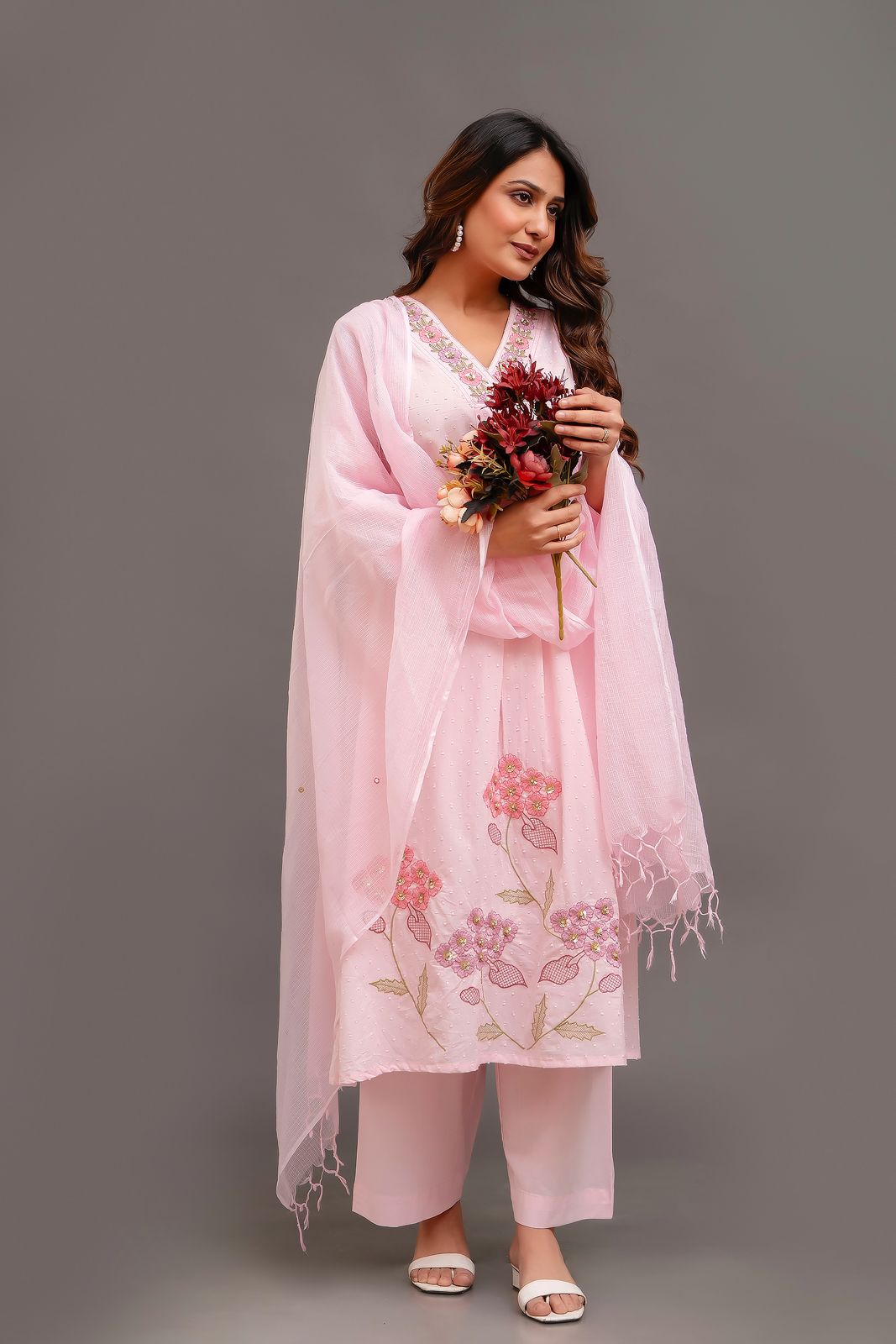 Lily pink hand embroidered suit