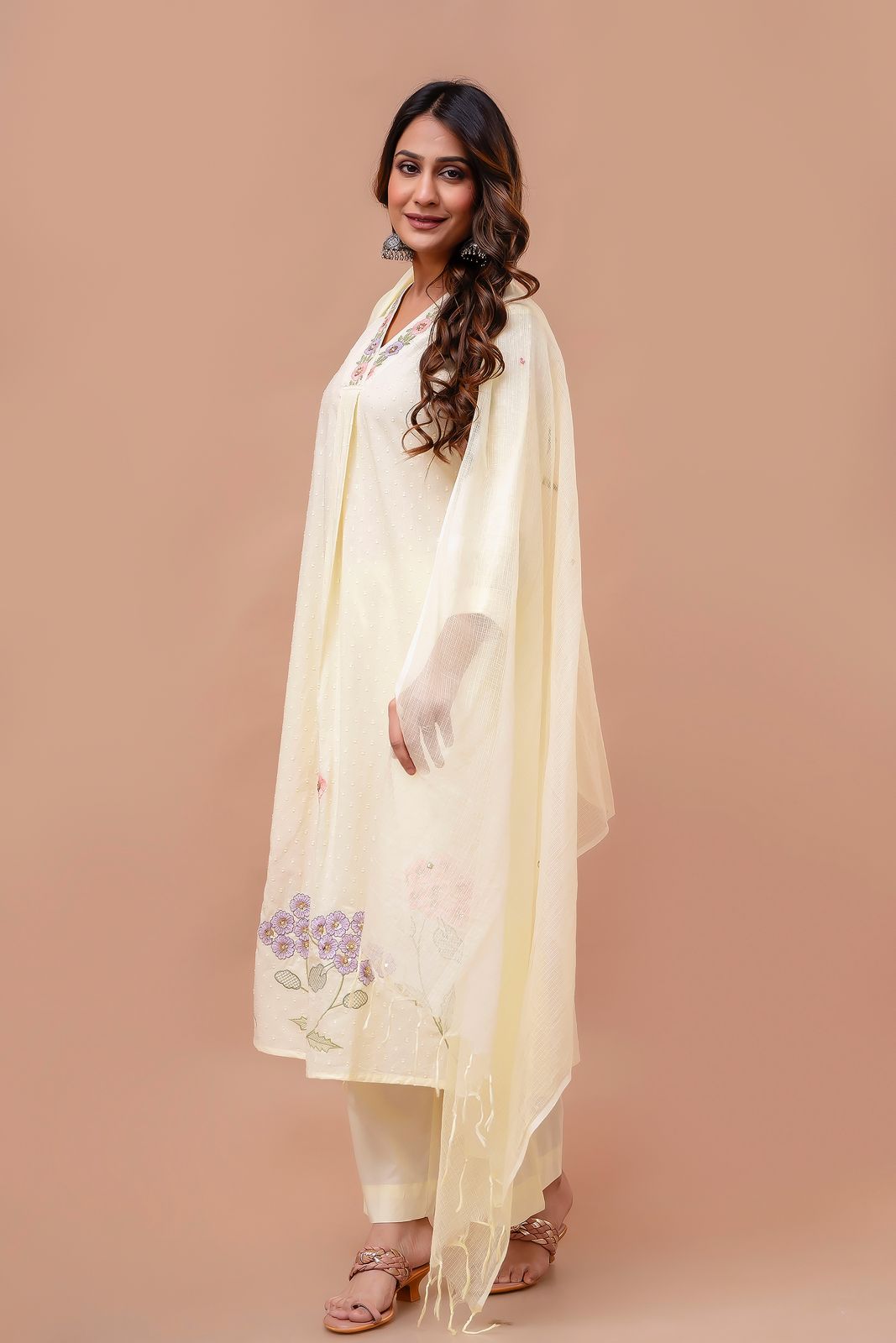 Lily yellow suit with hand embroidered