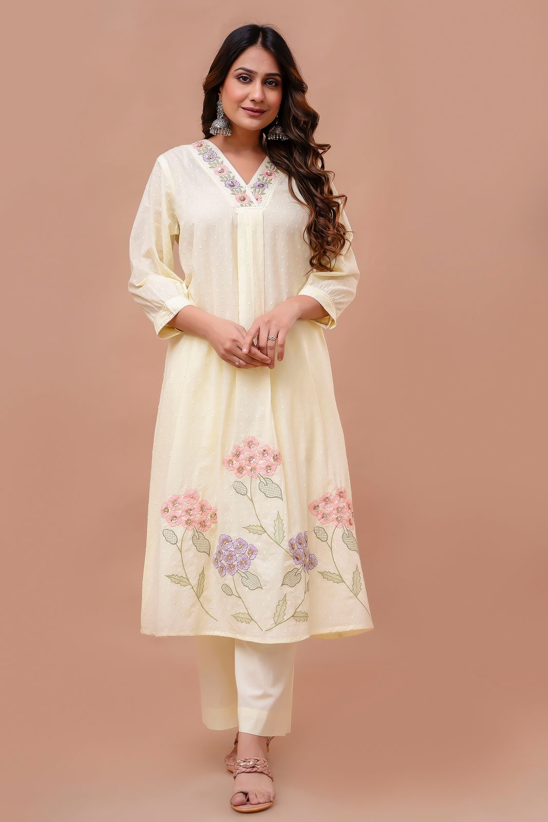 Lily yellow suit with hand embroidered