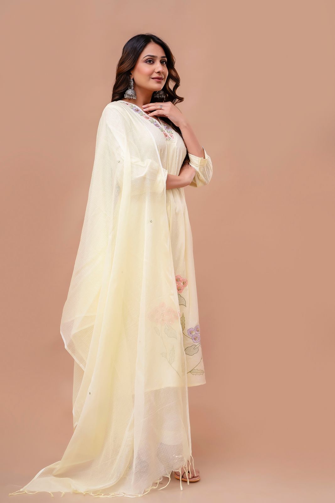 Lily yellow suit with hand embroidered