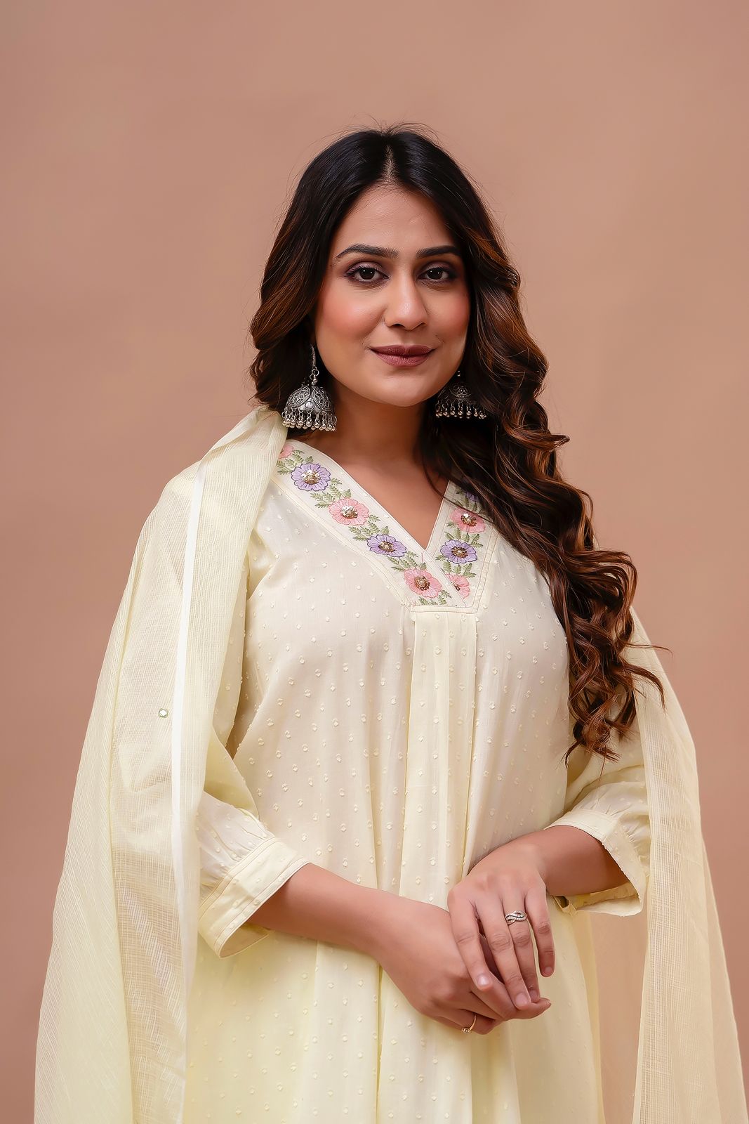 Lily yellow suit with hand embroidered