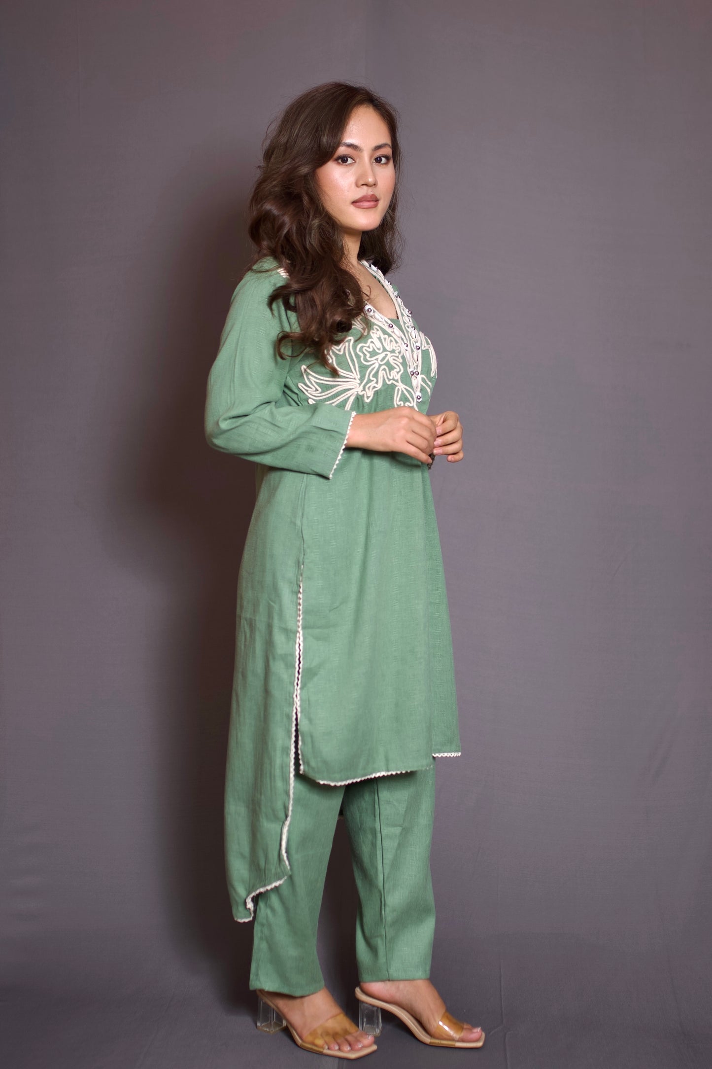 Lily green kurti with shells work