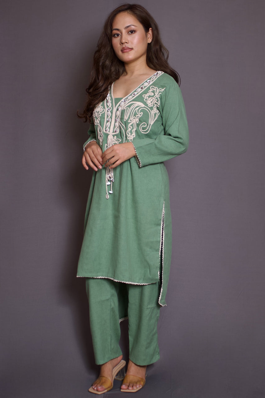 Lily green kurti with shells work