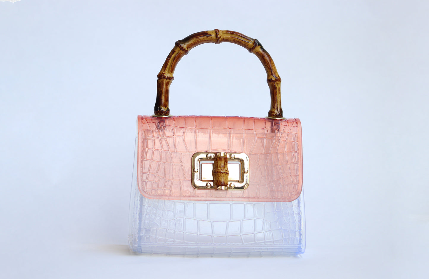 Lily Mini Rosewood Croc Handbag with Bamboo Handle